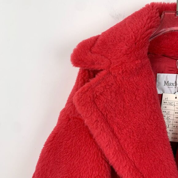 Max Mara Womens Red Teddy Coat Oversized Double-Breasted Wool Blend Outerwear - Picture 3 of 8